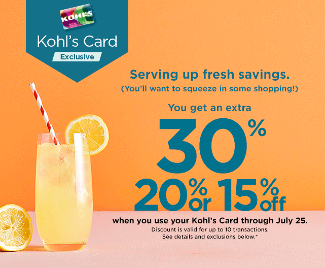 Refresh your space for less with an extra 30, 20 or 15 off! 🏡 Kohl