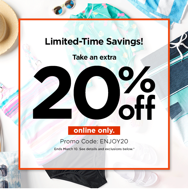 flash sale. online only. take 20% off using promo code ENJOY20. shop now.