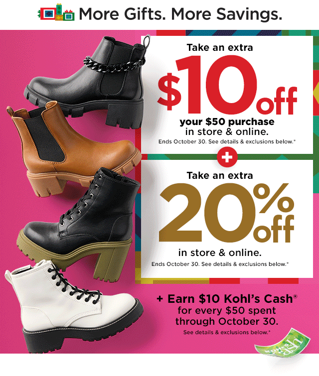High five! Take an extra 20 off + 10 off 50. Kohls