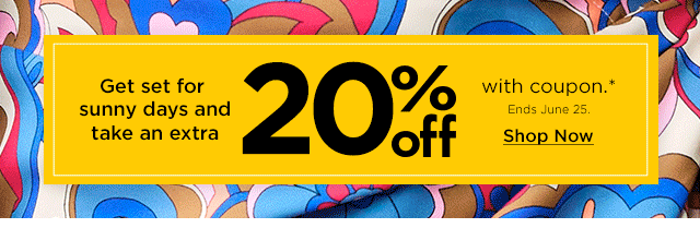 get set for sunny days and take an extra 20% off with coupon. shop now.