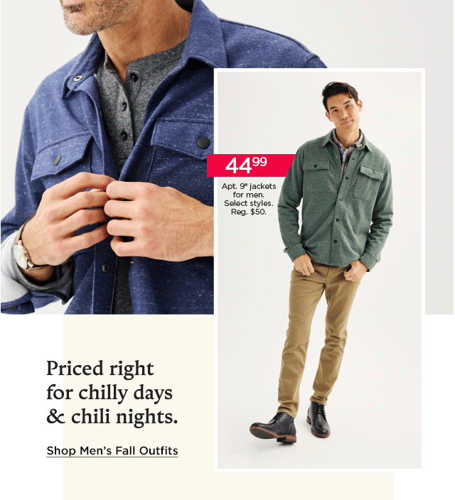 44.99 apt 9 jackets for men. select styles. shop men's fall outfits.