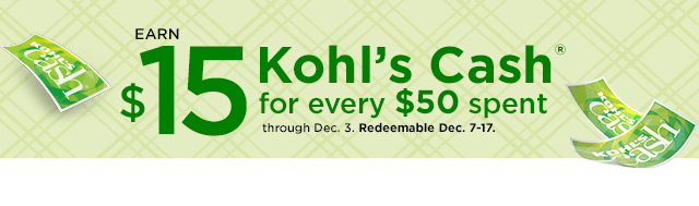earn $15 kohls cash for every $50 spent. not valid on sephora at kohl's. shop now.