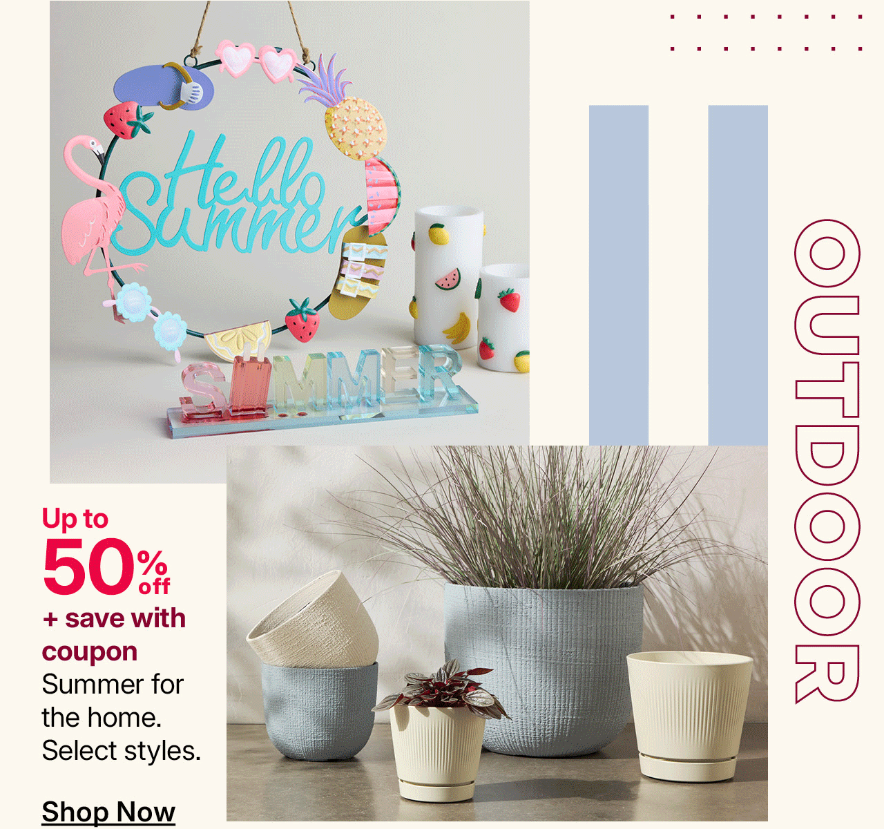 up to 50% off summer for the home
