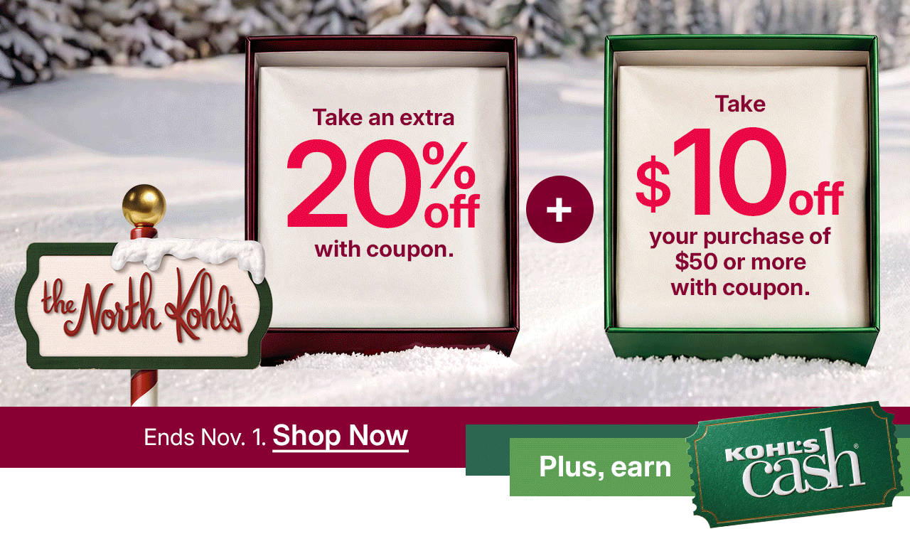 take an extra 20% off with coupon plus take $10 off your purchase of $50 or more