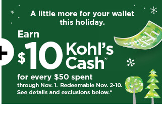 everyone gets $10 kohls cash for every $50 spent. shop now.