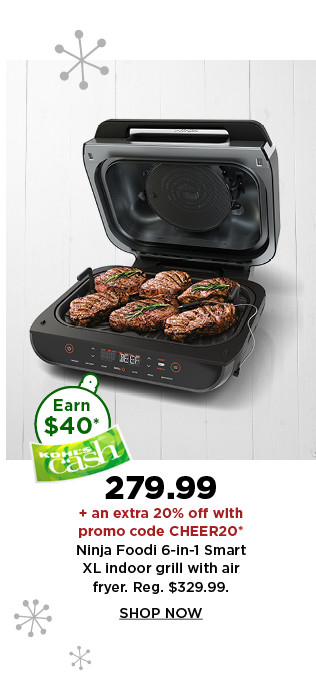 279.99 plus take an extra 20% off with promo code CHEER20 ninja foodi 6 in 1 smart XL indoor grill with air fryer. shop now.