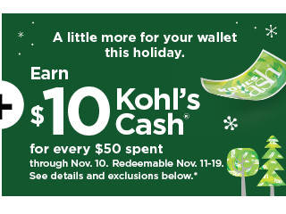 everyone gets $10 kohls cash for every $50 spent. shop now.