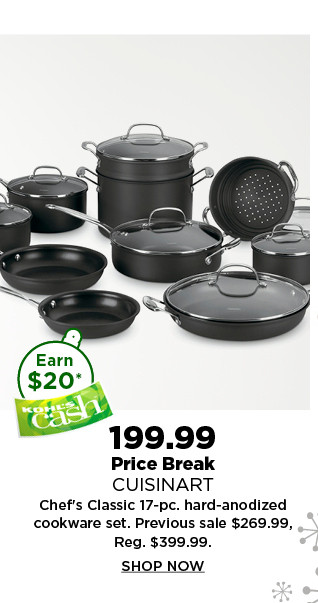 199.99 price break cuisinart classic 17 piece hard anodized cookware set. shop now.