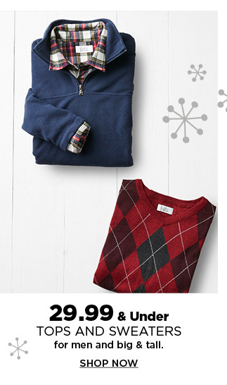29.99 and under tops and sweaters for men and big and tall. shop now.