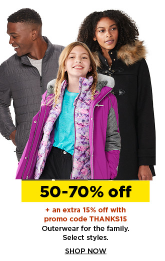 50-70% off plus an extra 15% off with promo code THANKS15 outerwear for the family.  shop now.