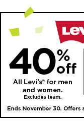 40% off all levis for men and women. offers and coupons do not apply. shop now.
