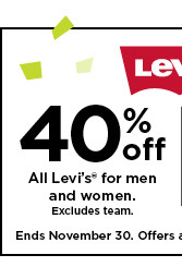40% off all levis for men and women. offers and coupons do not apply. shop now.