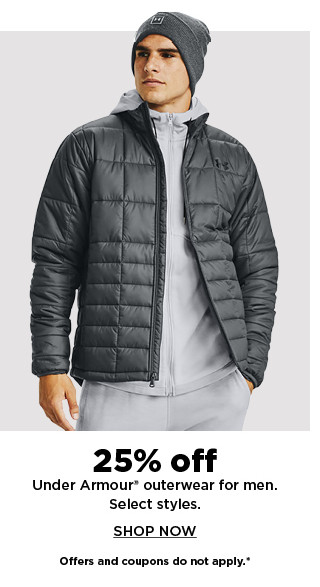 25% off under armour outerwear for men. shop now.