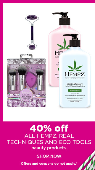 40% off hempz, real techniques and eco tools beauty products. shop now.