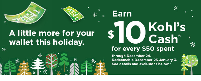everyone gets $10 kohls cash for every $50 spent. shop now.