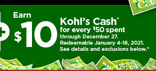 everyone gets $10 kohls cash for every $50 spent. shop now.