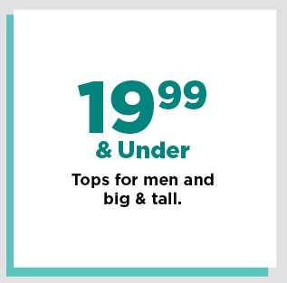 19.99 and under tops for men and big and tall. shop now.