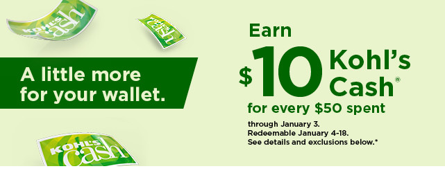 everyone gets $10 kohls cash for every $50 spent. shop now.