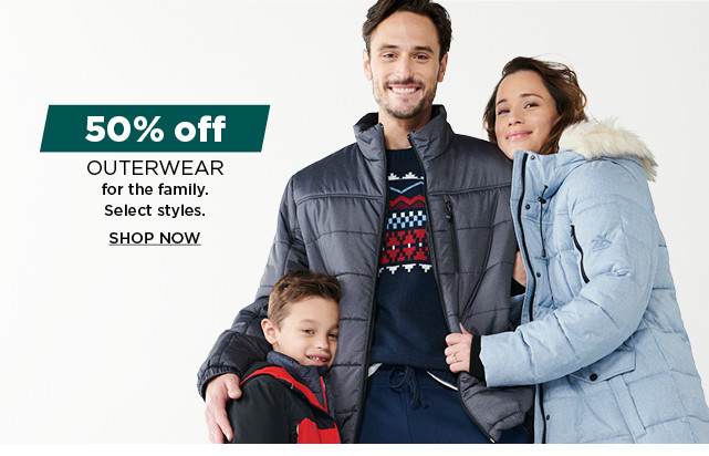 50% off outerwear for the family. shop now.