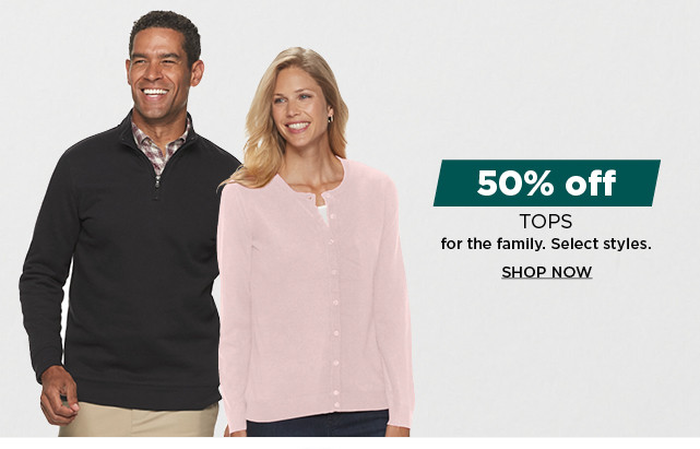 50% off tops for the family. shop now.