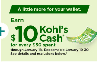 everyone gets $10 kohls cash for every $50 spent. shop now.