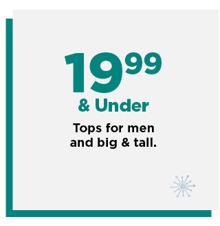 19.99 and under tops for men and big and tall. shop now.
