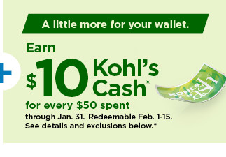 everyone gets $10 kohls cash for every $50 spent. shop now.