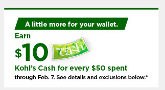 everyone gets $10 kohls cash for every $50 spent. shop now.