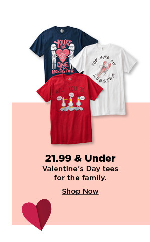 21.99 and under valentines day tees for the family. shop now.