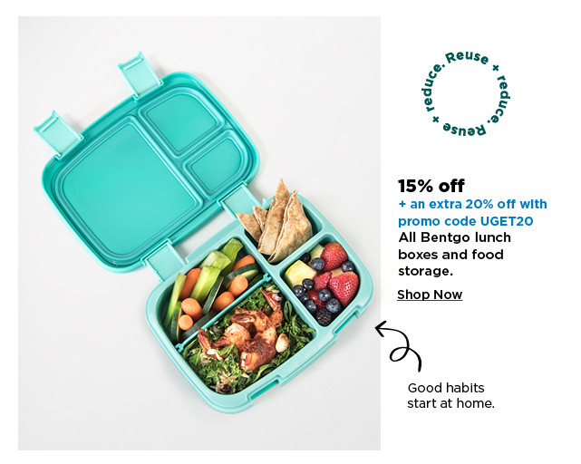 15% off plus take an extra 20% off with promo code UGET20 on bentgo lunch boxes and meal prep. shop now.