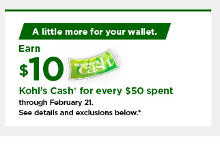 everyone gets $10 kohls cash for every $50 spent. shop now.