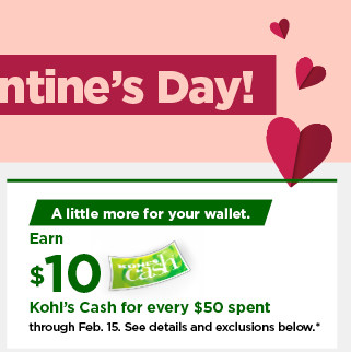 everyone gets $10 kohls cash for every $50 spent. shop now.