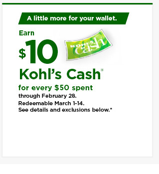 everyone gets $10 kohls cash for every $50 spent. shop now.