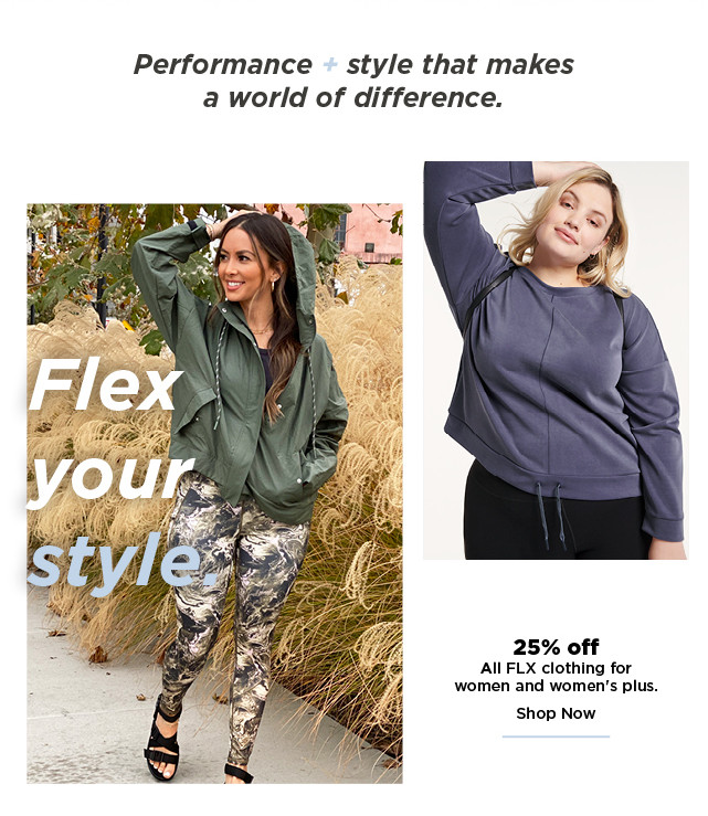 25% off FLX clothing for women and womens plus. shop now.