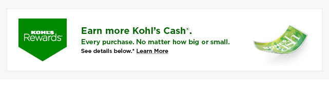 earn more kohls cash on every purchase. learn more. 