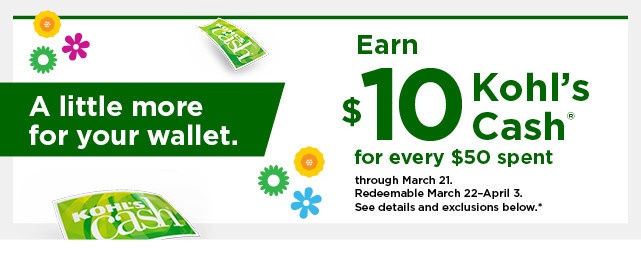 everyone gets $10 kohls cash for every $50 spent. shop now.