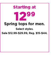 starting at 12.99 tops for men. shop now