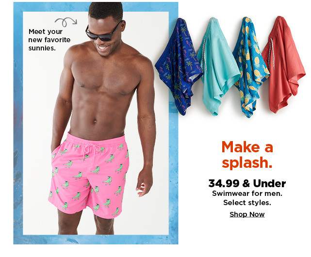 $34.99 and under swimwear for men. shop now. 