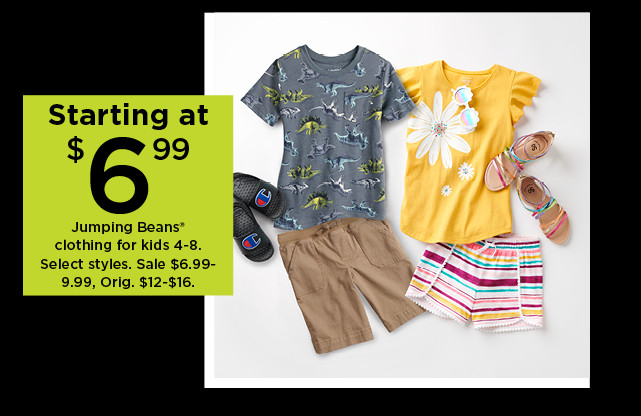 starting at $6.99 jumping beans clothing for kids 4-8. shop now.