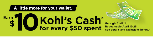 everyone gets $10 kohls cash for every $50 spent. shop now.