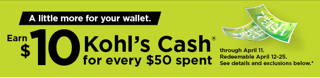 everyone gets $10 kohls cash for every $50 spent. shop now.