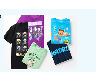 $10 and under character tees for kids. shop now. 