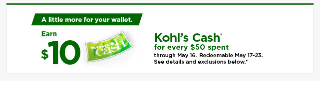 everyone gets $10 kohls cash for every $50 spent. shop now.