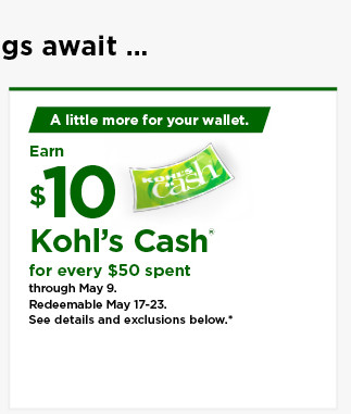 everyone gets $10 kohls cash for every $50 spent. shop now.