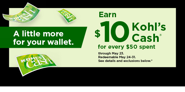 everyone gets $10 kohls cash for every $50 spent. shop now.