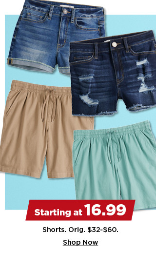 starting at 16.99 shorts. shop now.