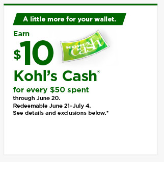 everyone gets $10 kohls cash for every $50 spent. shop now.