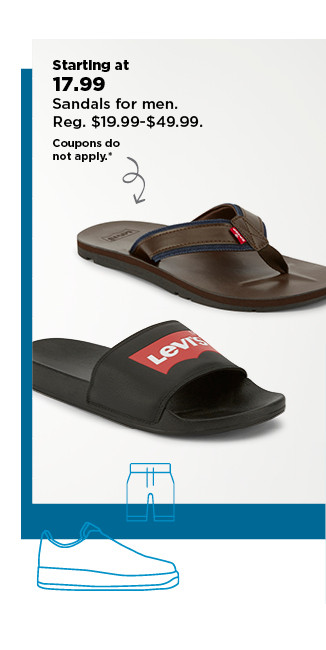 starting at 17.99 sandals for men. shop now.