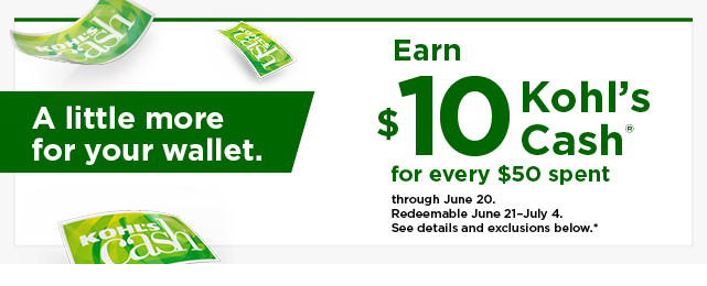 everyone gets $10 kohls cash for every $50 spent. shop now.