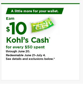 everyone gets $10 kohls cash for every $50 spent. shop now.